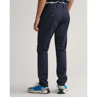 Chinohose GANT "SLIM TWILL CHINOS", Herren, Gr. 33, Länge 36, blau (marine), Twill, Obermaterial: 98% Baumwolle, 2% Elasthan, slim fit knöchellang, Hosen Chinohose, mit gefütterten Seitentaschen