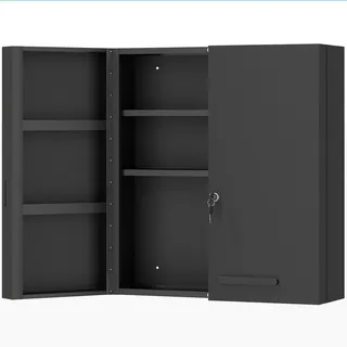Kleankin Medizinschrank Kaltgewalzter-Stahl Schwarz , Metall , 6 Fächer , 18x60x55 cm , Badezimmer, Badmöbel, Medizinschränke