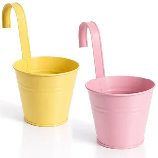 com-four® 2X Blumentopf aus Metall Ø 13,3 x 11,1 cm - Pflanzentopf Mini Metalleimer - Kräutertopf zum Hinstellen und Aufhängen - Balkon Blumenkübel (02 Stück - gelb/rosa)