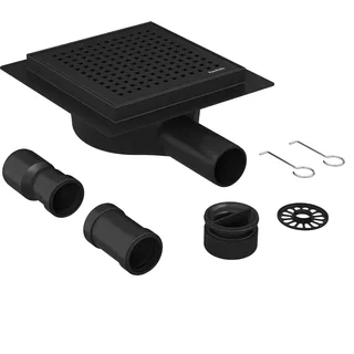 Neodrain Duschrinne Quadrat 360° Siphon Edelstahl Bodenablauf Dusche Schwarz mit Geruchsverschluss, Haarsieb, Ablaufrinne Duschablauf 15 x 15 cm