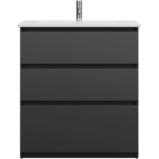 burgbad Lin20  Keramik-Waschtisch inklusive Waschtischunterschrank, 3 Auszüge, 830x415x912mm, SGHE083F5381C0001, Farbe: Dunkelgrau Matt