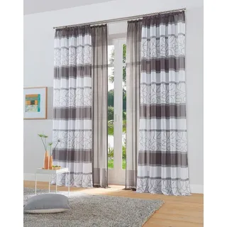 MY HOME Gardine Napala (2 St), Kräuselband, transparent, Voile, Vorhang, 2-er Set, Fertiggardine, transparent, Querstreifen grau 140 cm x 145 cm