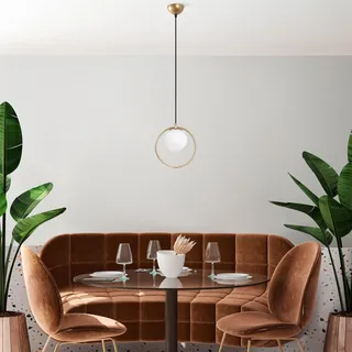 Opviq Elegant Gold Chandelier, Adjustable Height 30-126 cm, Metal Body with Glass Cap, Ø15 cm, E27 Socket, 90 cm Cable, Perfect for Modern Decor, IP20 Rated