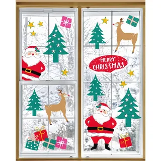 Talking Tables 6er-Pack Weihnachts-Fensteraufkleber wiederverwendbar kinderfreundlich ohne Kleber Weihnachtsmann Rudolph Schneeflocken Bäume festliche Party-Dekorationen 30x20 cm