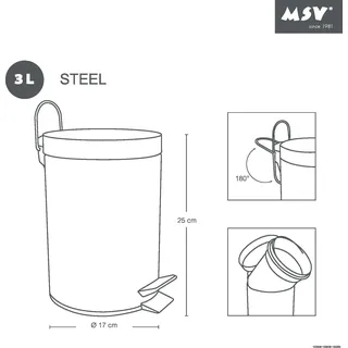 MSV Kosmetikeimer Anthrazit Mülleimer Treteimer Abfalleimer - 3 Liter – mit Herausnehmbaren Inneneimer - Grau