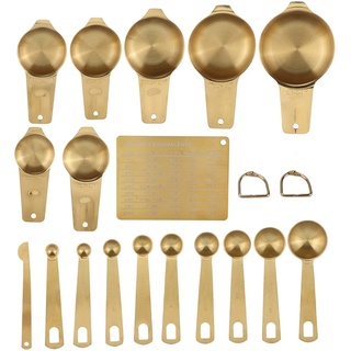 18PCS Messbecher Set, Messbecher Edelstahl Gold Kaffeelöffel Cup Set Backwaage Löffel Spülmaschinenfest Messlöffel Set