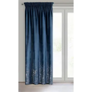 Eurofirany MIRELA Samtvorhang, Velvet Vorhang, mit Kräuselband -1 STK. Goldenes Muster, Verdunkelung, Glamour, eleganter Vorhang für Wohnzimmer, Schlafzimmer, 140x270 cm, Dunkelblau
