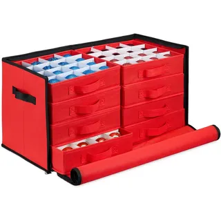 Relaxdays Weihnachtskugel Aufbewahrungsbox, 128 Fächer, HxBxT: 30,5 x 62 x 30,5 cm, Christbaumkugel Box, rot/schwarz