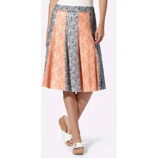 Schlupfrock HEINE, Damen, Gr. 34, orange, taubenblau, bedruckt, 96% Polyester, 4% Elasthan, bedruckt, geblümt, gemustert, mehrfarbig, knielang, Röcke Schlupfrock