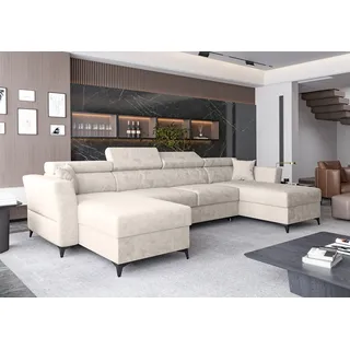 ax living Ecksofa klein mit Schlaffunktion Ribella 345 cm Creme U-Form - Beige