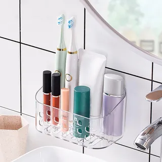 Duschablage Kunststoff Klein Ohne Bohren Duschkorb zum Kleben,Bad Ablage Organizer Transparent, Badezimmer Regal Ohne Bohren zur Aufbewahrung von Shampoo, Duschgel, Küchen Gewürzen und Kleinigkeiten