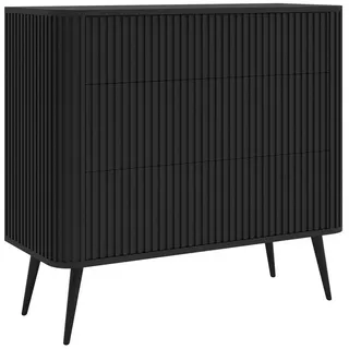 Selsey Ovarlo - Kommode mit 3 Schubladen, Schwarz mit Metallbeinen, 93 cm