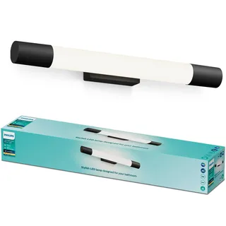 Philips Rover LED Spiegelleuchte rund, ideal geeignet für das Badezimmer, 5 W, 750 lm, 2700 K, Schwarz, IP44, wasserfest