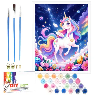 Nilnewuh Einhorn Malen Nach Zahlen für Kinder ab 6 Jahre, Junior und Erwachsene Anfänger, 40x50cm Großes DIY Painting Bastelset mit Leinwand Pinseln Acrylfarben, Gemälde Kit für Mädchen Geschenke