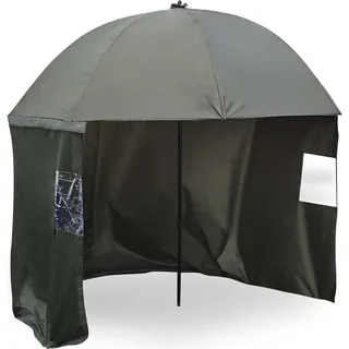 Wiltec Angelschirm 250cm mit Seitenwand und zwei Sichtfenstern Schirmzelt als Windschutz beim Angeln Regenschirm Angel Schirm Zelt Sonnenschirm