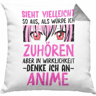 Trendation Anime Kissen mit Füllung 40x40 Geschenk Spruch Geschenke Deko Anme Fan Sieht So Aus Als Würde Ich Dir Zuhören (Grau)