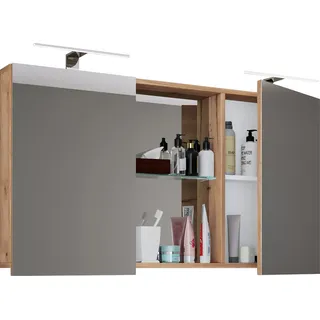 Badspiegel VCM "Breiter Spiegelschrank Spiegel Budasi mit Ablage", braun (honig, eiche), B:112cm T:12cm, Schränke, Badspiegel
