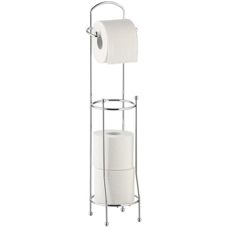 Testrut axentia Klopapierhalter Udana für Badezimmer und Gäste-WC, Toilettenpapierhalter stehend, Bad-Accessoire für vier Rollen Toilettenpapier, verchromt, ca. 15,5 x 66 cm, Silber