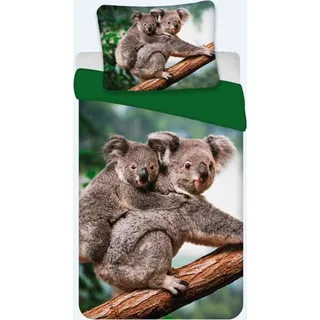 BrandMac Bettwäsche Set mit Koala 135 x 200 cm 80 x 80 cm 100% Baumwolle - Grün