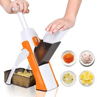 Masthome Gemüseschneider,Safer Mandoline Food Slicer,Dicke Einstellbar,Klinge aus Edelstahl,Kartoffelhobel Zwiebelschneider, Karotte,Once for All Verstellbar Gemüsehobel Mandoline Vegetable Slicer