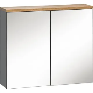 Waschbeckenunterschrank mit Waschtisch hängend 60cm Badezimmerschank mit Spiegel - Braun, Schwarz