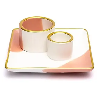 Keramik-Rauch- und Palo-Santo-Brenner, Blume, Rosa/Weiß/Gold – 11,5 x 11,5 x 5 cm