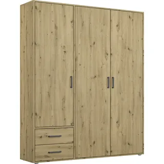 Rauch Drehtürenschrank RAUCH "Kleiderschrank Schrank Garderobe Wäscheschrank VOYAGER", braun (eiche artisan), B:140cm H:194cm T:53cm, Holzwerkstoff, Schränke, Drehtürenschrank, moderne Griffe in Graumetallic mit Außenschubkästen MADE IN GERMANY, Topseller
