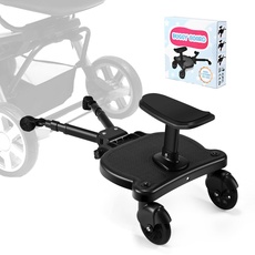BugyKido Buggy Board, Kinderwagen Trittbrett, Universal für alle Kinderwagen, Trittbrett Kinderwagenzubehör für Kinder von 2-6 Jahren, max. Belastung von 25kg, schwarze Räder