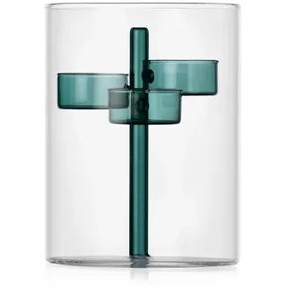 Ichendorf Milano Teelicht, 3 Kerzen, Petrol, Kollektion Iris, H15,5 cm, Borosilikatglas, handgefertigt