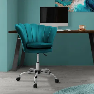 ML-Design Bürostuhl aus Samt, Petrol, Schminktisch Stuhl mit Muschel-Rückenlehne, Drehstuhl mit Rollen, Schreibtischstuhl höhenverstellbar Drehhocker - Türkis