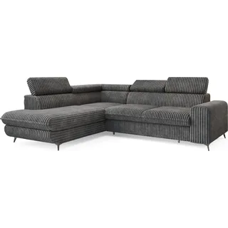masseno Eckcouch Polyester mit Schlaffunktion L-Form 3-Sitzer Grau