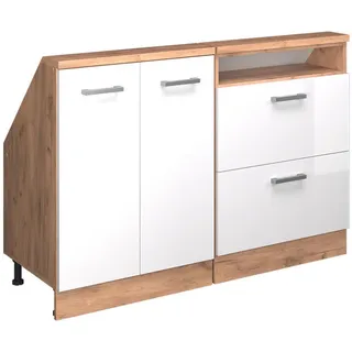 Vicco Küchenschrank FÜR Dachschrägen R-Line Weiß Hochglanz 120 cm 2er Set , Weiß Hochglanz, Honigeiche , Holzwerkstoff , Rechteckig , 120x83.8x46 cm , Küchen, Küchenmöbel, Küchenschränke, Küchenunterschränke