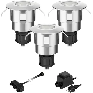 ledscom.de LED Boden-Einbauleuchte Atria für außen Aluminium warmweiß je 14lm IP65 40mm Ø 3er Set