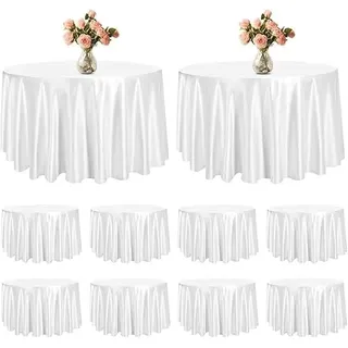 LOMUG 10 Stück Runde Tischdecke Weiß, 213 cm Garten-Tischdecke Outdoor, PEVA, Wasserdicht, Kunststoff Einweg-Tischdecken, Schutztischdecke Tischschutz, für Hochzeiten, Bankette oder Restaurants
