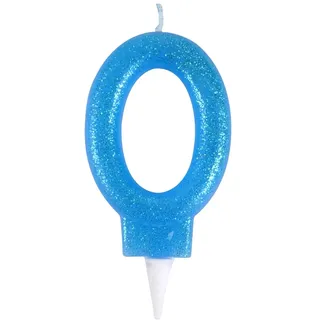 Homéa, Geburtstagskerze, Pailletten, Zahl 0, Höhe 7,5 cm, Blau