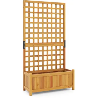FANTASK Blumenkasten mit Rankgitter, (Orange) | Pflanzkasten Tannenholz, Pflanzkübel mit Sichtschutz, Hochbeet mit Drainagelöchern, 76 x 32 x 143 cm