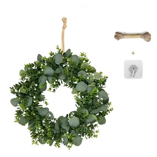 SCBOY Eukalyptus Türkränze 45 cm Türkranz Frühling Türkranz Sommer mit Weiße Blume Grüner Blatt lebensechte künstliche Haustür DekoTürkranz Ganzjährig für Hochzeiten Valentinstag Landhausstil Fenster