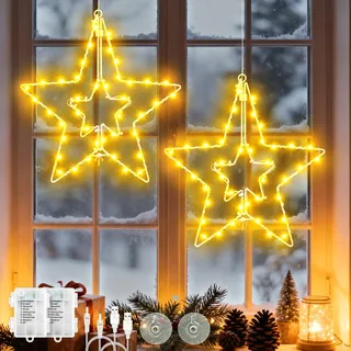Etopgo 2 Stück 40 LED Sterne Weihnachtsbeleuchtung, Faltbar Weihnachtsdeko Fenster Lichterkette mit 8 modi/Timer, Stern Fenster Beleuchtung Wasserdicht für Aussen/Innen, Balkon, Weihnachten