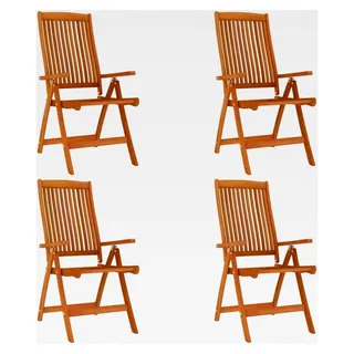 Klappbarer Gartenstuhl 4 Stück, Verstellbarer Gartensessel in 5 Positionen, Klappstuhl für Garten, Terrasse und Balkon, Gartenmöbel aus Eukalyptus-Massivholz
