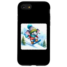 Hülle für iPhone SE (2020) / 7 / 8 Elephant Snowboard Snowy Hill Snowboard Snowboarder