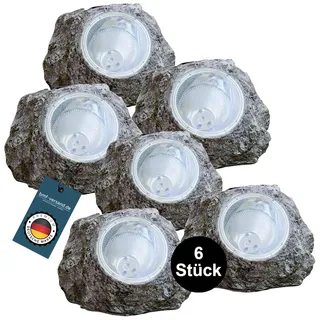 bmf-versand® Solarlampen für Außen Garten Deko Stein mit LED 6er Set - Gartendeko Solar Grau - Solarleuchten Balkon Klein - Außenlampe Stehend Anthrazit - Dekolampen