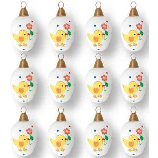 Osterei KREBS GLAS LAUSCHA "Küken mit Blume, Osterdekoration, Frühling", bunt (weiß, gelb, grün, rot, blau), H:7cm Ø:3,5cm, Glas, Dekofiguren, Osterei, Mundgeblasenes und handbemaltes Glas, Made in Germany