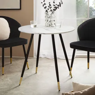 FineBuy Esszimmertisch 75x75x76 cm Weiß Marmor-Optik Esstisch Modern Küchentisch mit Metallbeinen Kleiner Speisetisch Esszimmer Rund - Weiß