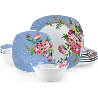 Lorentino Serviesset – 24-teilig – 8 Personen – Blau – Tafelservice – Essteller, Tiefe Teller und Frühstücksteller – Keramik-Set - Blau