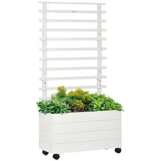 Modfu Blumenkasten aus Holz 76x30x155cm Weiß mit Rankgitter & Rollen , 30x155x76 cm , Dekoration, Blumen & Blumentöpfe, Übertöpfe