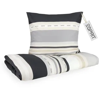 Esprit Renforcé Bettwäsche 135x200 Baumwolle grau - Boho Bettdeckenbezug + Kopfkissenbezug 80x80cm - Luxus Bettwäsche 2teilig in Hotelqualität atmungsaktiv - Duvet Cover Cotton Herbst Öko-Tex