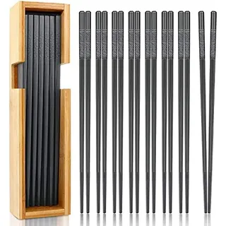 KYONANO 10 Paare Essstäbchen Spülmaschinenfest, Sushi Stäbchen zum Essen | 23 cm Chopsticks Wiederverwendbar, aus Glasfaser, mit Bambusbox, Leicht & Rutschfest, Kirschblüten-Design