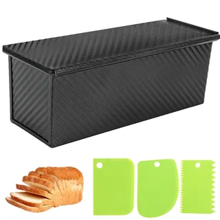 Spmarkt Pullman Kastenform mit Deckel, 33 cm, SP-031 Brotform mit Teigschaber, Schneider, schwarze Kastenform für Sandwichbrot, 1 kg