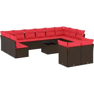 vidaXL 13-teiliges Gartensofa-Set mit Kissen, braun, Polyrattan - Braun