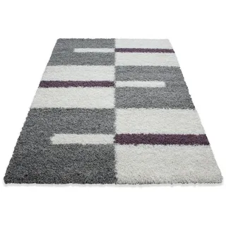 Hochflorteppich , Lila , Textil , Karo , rechteckig , 240x340 cm , Oeko-Tex® Standard 100 , für Fußbodenheizung geeignet, schmutzabweisend, für Hausstauballergiker geeignet, lichtunempfindlich, antistatisch, pflegeleicht, strapazierfähig, leicht zusammenrollbar , Teppiche und Böden, Teppiche, Hochflorteppiche & Shaggys